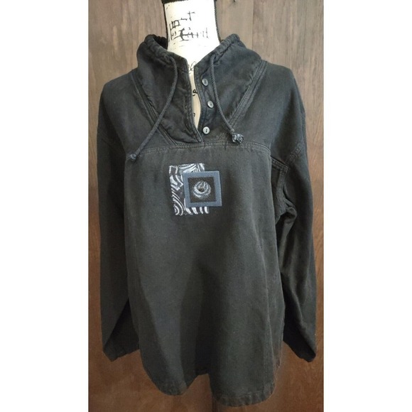 Sea Breeze of California Black Cotton Hooded Pullover Medium Top Beach Lounge - Picture 1 of 6